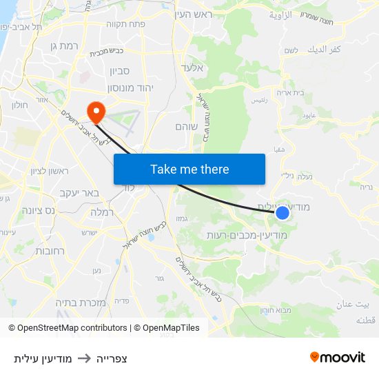 מודיעין עילית to צפרייה map