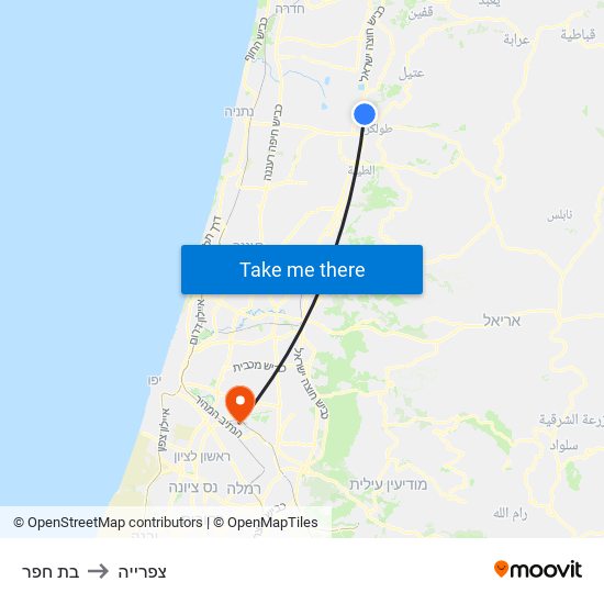 בת חפר to צפרייה map