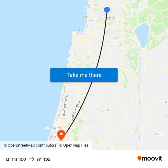 כפר ורדים to צפרייה map