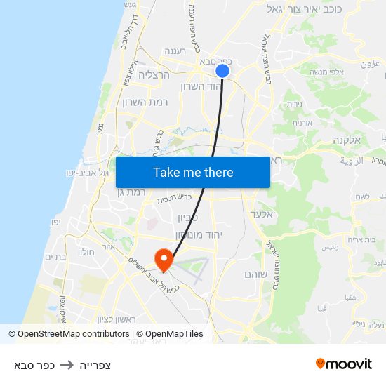 כפר סבא to צפרייה map