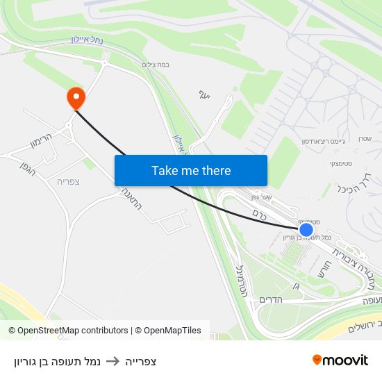 נמל תעופה בן גוריון to צפרייה map