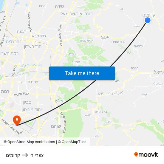 קדומים to צפרייה map