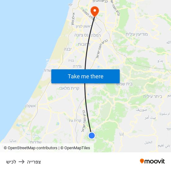 לכיש to צפרייה map