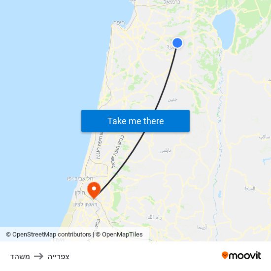 משהד to צפרייה map