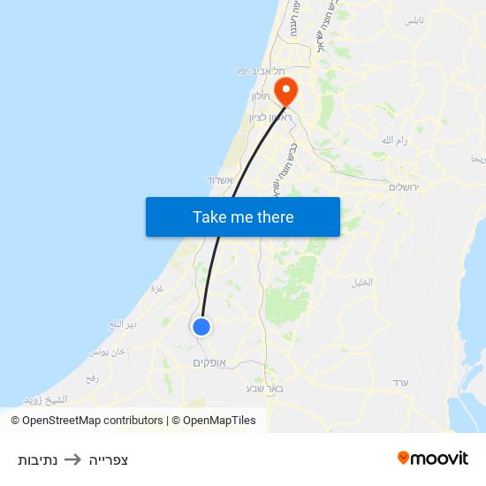 נתיבות to צפרייה map