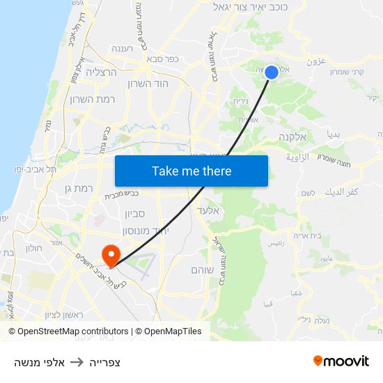 אלפי מנשה to צפרייה map