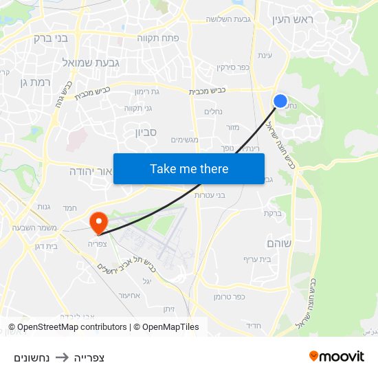 נחשונים to צפרייה map