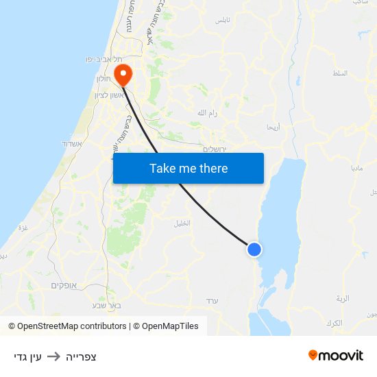 עין גדי to צפרייה map