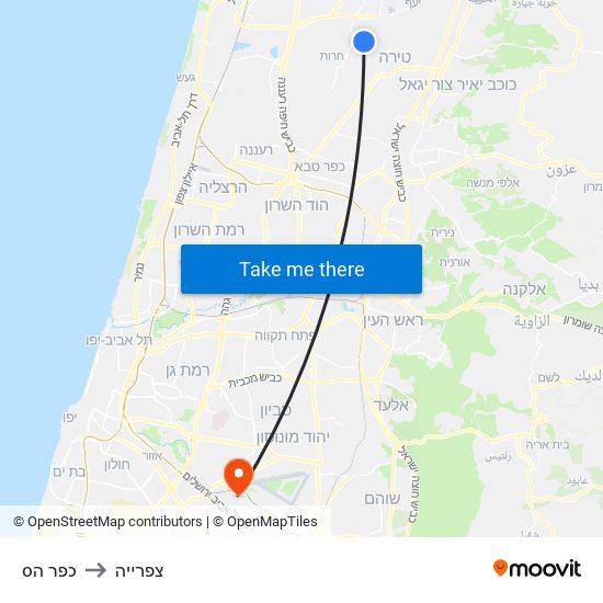 כפר הס to צפרייה map