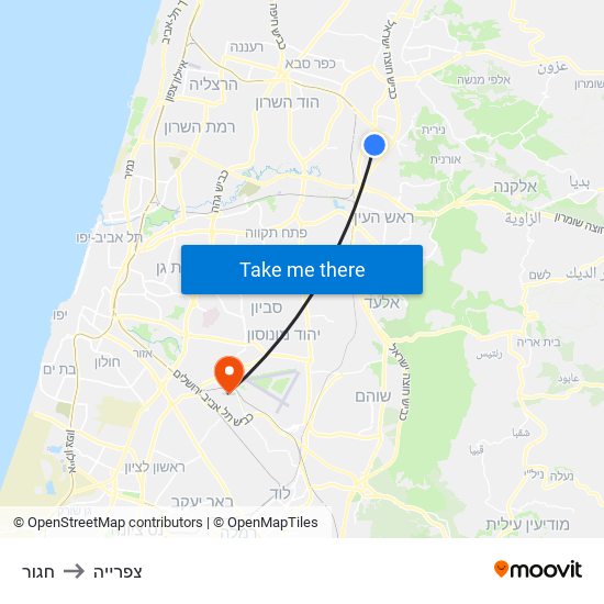 חגור to צפרייה map