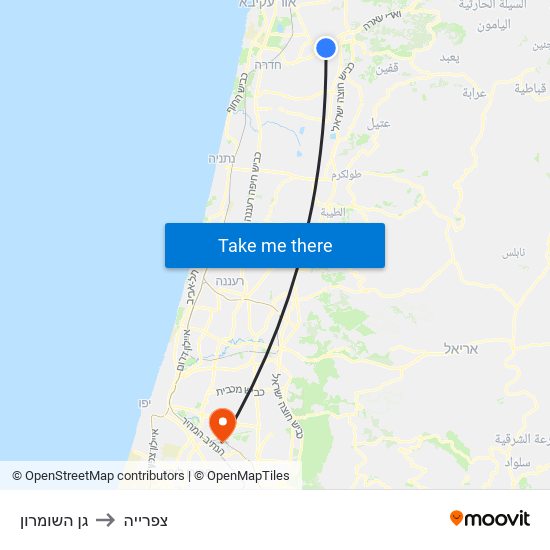 גן השומרון to צפרייה map