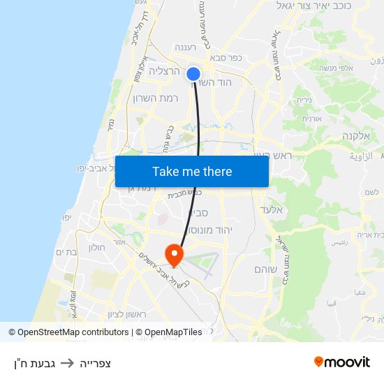 גבעת ח"ן to צפרייה map