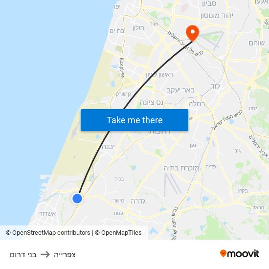 בני דרום to צפרייה map