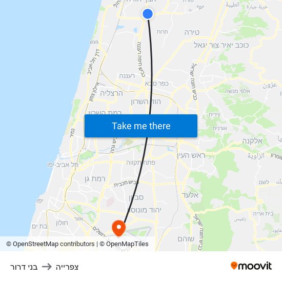 בני דרור to צפרייה map