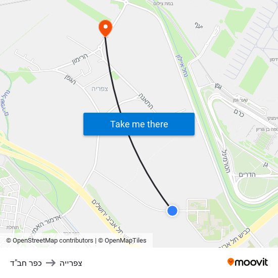 כפר חב"ד to צפרייה map