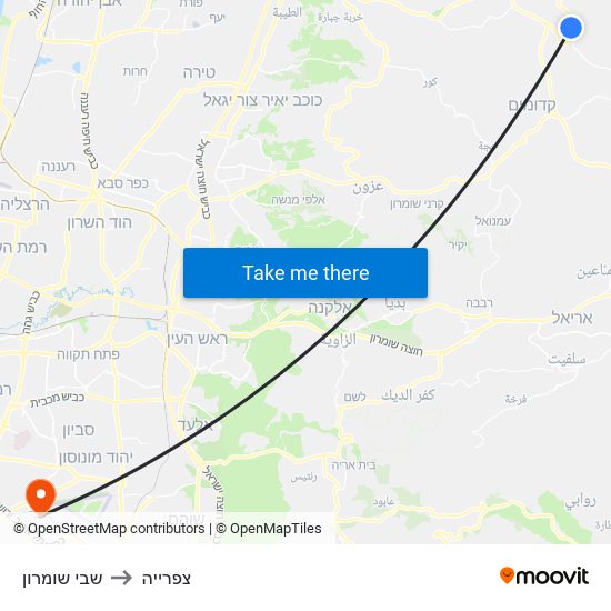 שבי שומרון to צפרייה map
