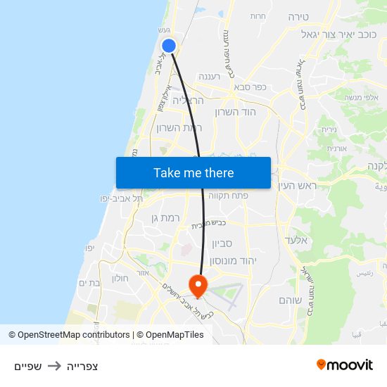 שפיים to צפרייה map