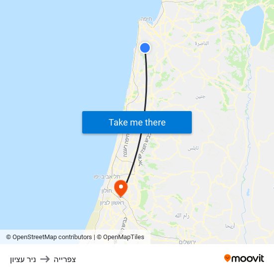 ניר עציון to צפרייה map