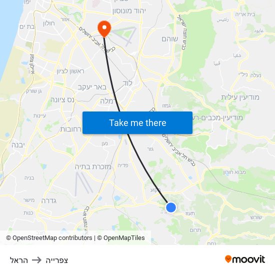 הראל to צפרייה map