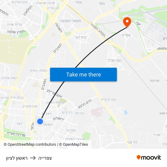 ראשון לציון to צפרייה map