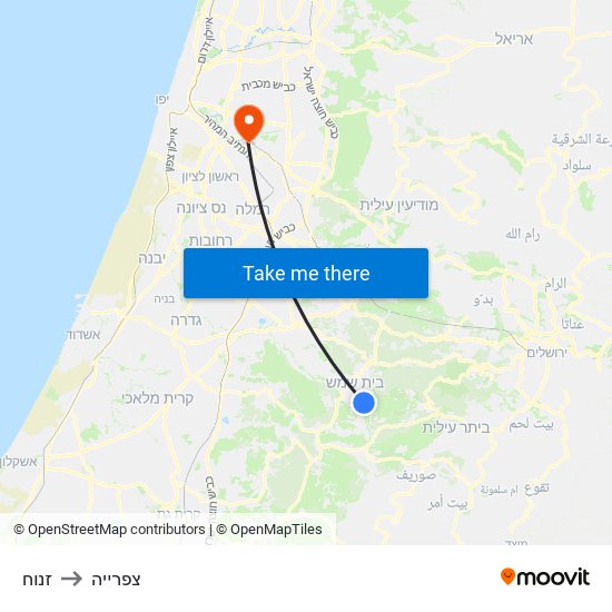 זנוח to צפרייה map