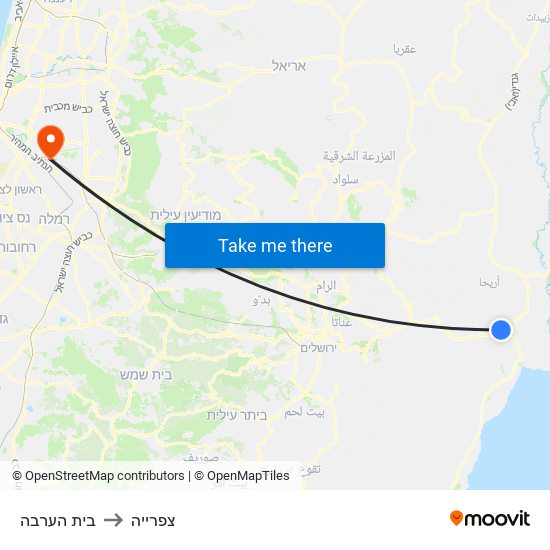 בית הערבה to צפרייה map