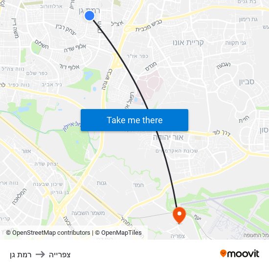 רמת גן to צפרייה map