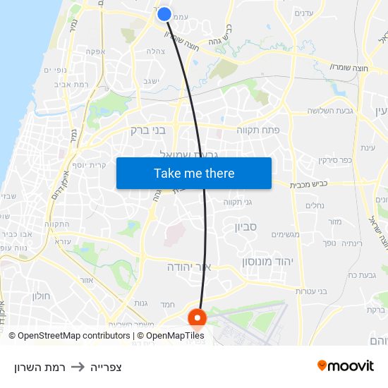 רמת השרון to צפרייה map