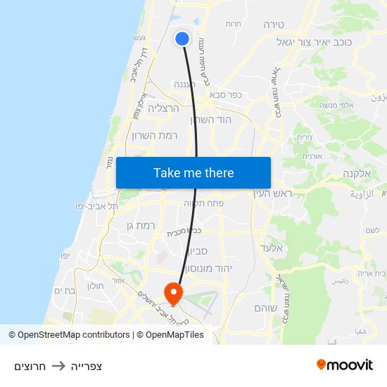 חרוצים to צפרייה map