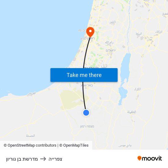 מדרשת בן גוריון to צפרייה map