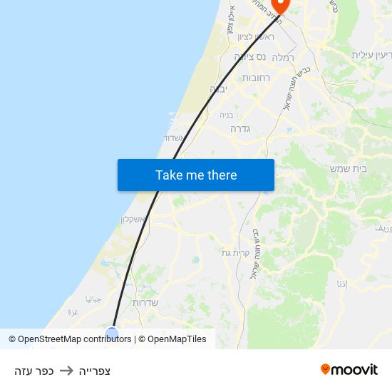 כפר עזה to צפרייה map