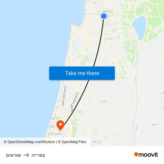 שורשים to צפרייה map