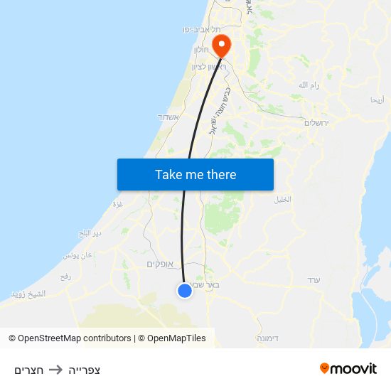 חצרים to צפרייה map