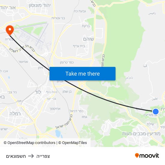 חשמונאים to צפרייה map