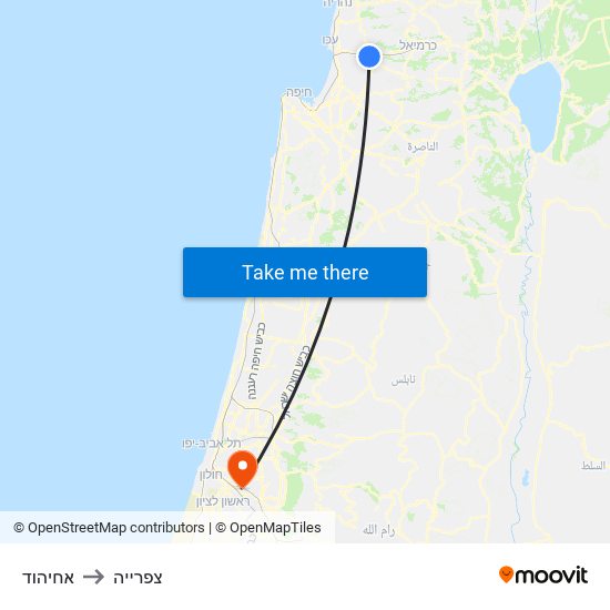 אחיהוד to צפרייה map