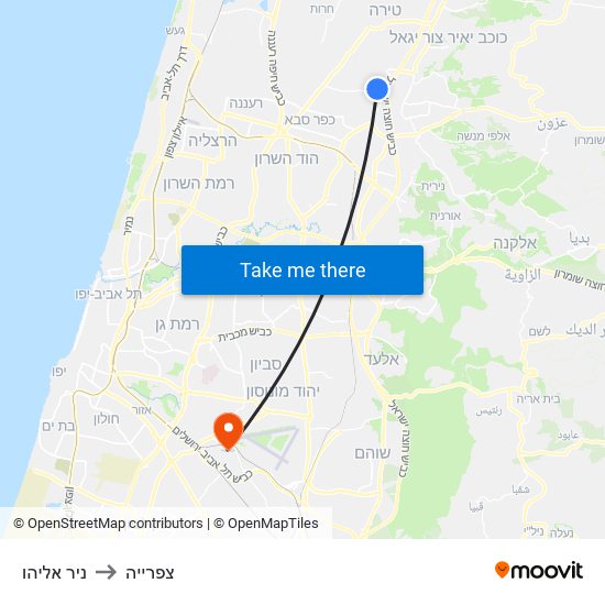 ניר אליהו to צפרייה map