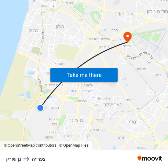 גן שורק to צפרייה map