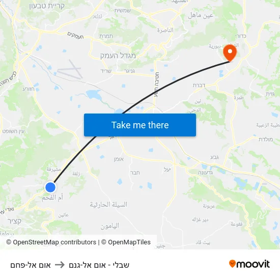 אום אל-פחם to שבלי - אום אל-גנם map