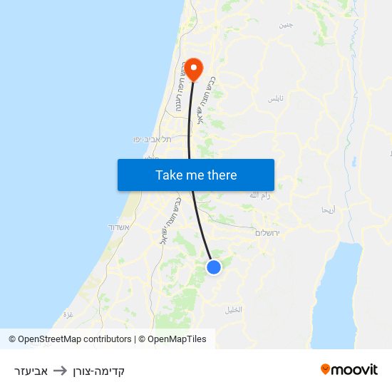 אביעזר to קדימה-צורן map