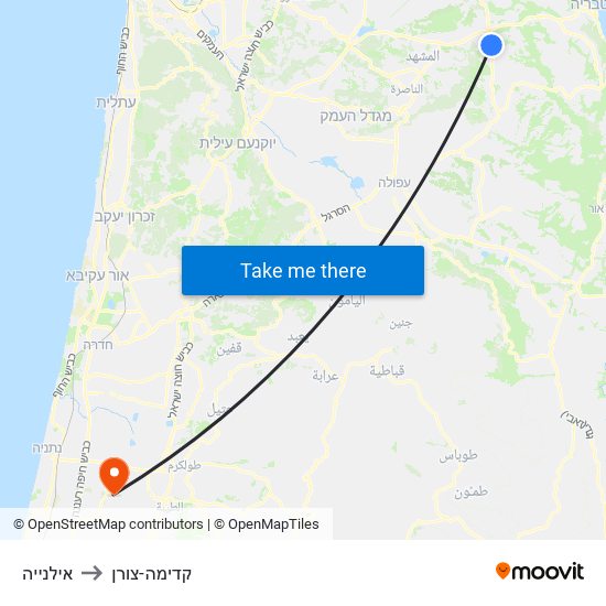 אילנייה to קדימה-צורן map