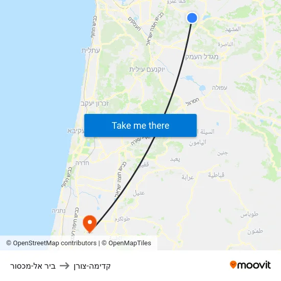 ביר אל-מכסור to קדימה-צורן map