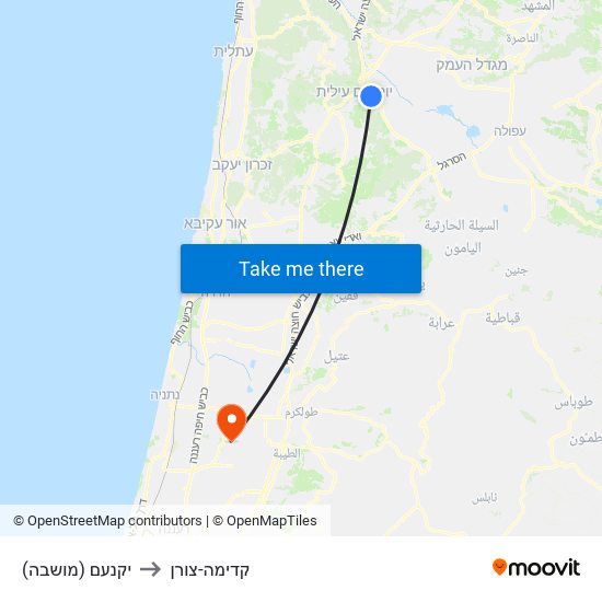 יקנעם (מושבה) to קדימה-צורן map