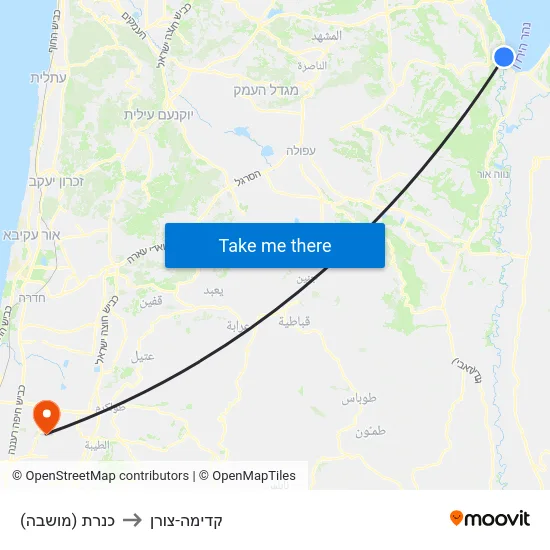 כנרת (מושבה) to קדימה-צורן map