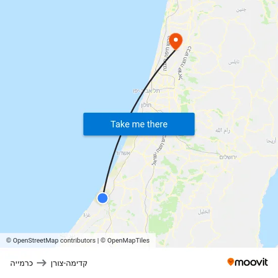 כרמייה to קדימה-צורן map