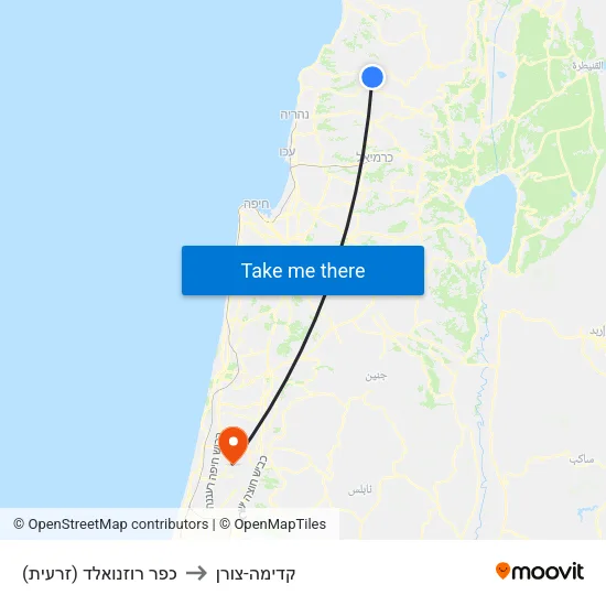 כפר רוזנואלד (זרעית) to קדימה-צורן map