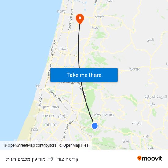 מודיעין-מכבים-רעות to קדימה-צורן map