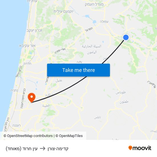 עין חרוד (מאוחד) to קדימה-צורן map