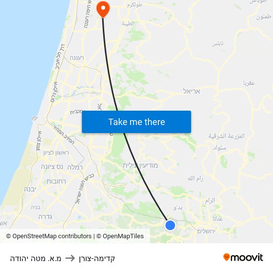 מ.א. מטה יהודה to קדימה-צורן map