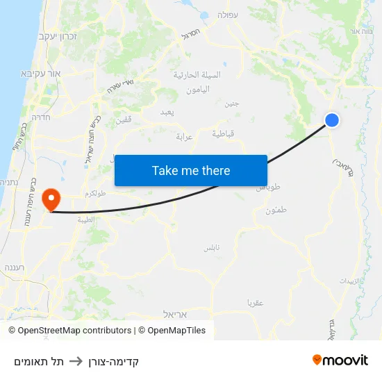 תל תאומים to קדימה-צורן map