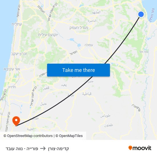 פורייה - נווה עובד to קדימה-צורן map